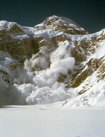 Ice fall avalanche in Tien Shan Range, Kyrgyzstan